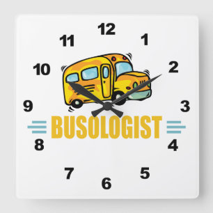 Funny Yellow School Bus Driver Humourous Square Wall Clock
