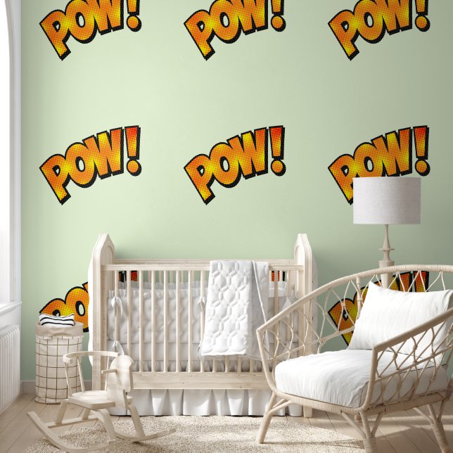 Funny Yellow Speech Bubbles Pow Custom Colour Wallpaper (Kids)