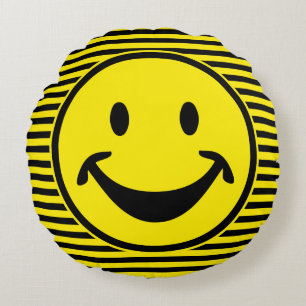 Funny yellow & stripes + your backg. & idea round pillow