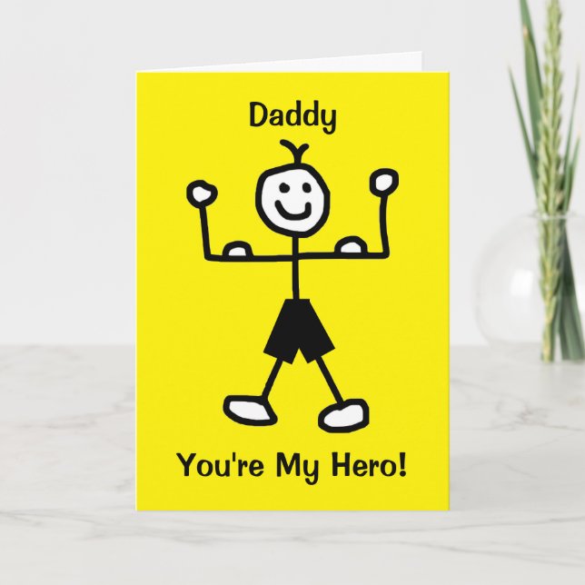 Funny Yellow Strong Man Hero Cartoon Father's Day Card (Front)