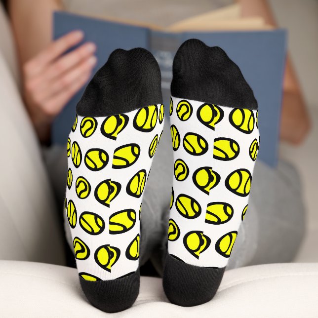 Funny yellow tennis ball print crew sport socks (Bottom)