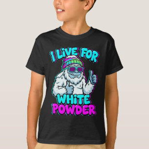 Funny Yeti I Live For White Powder 90s Glitch Ski T-Shirt