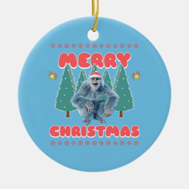 Funny Yeti - Merry Christmas Ceramic Ornament (Front)