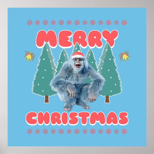Funny Yeti - Merry Christmas Poster (Front)