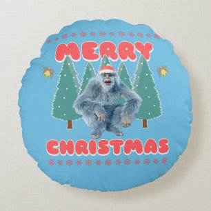 Funny Yeti - Merry Christmas Round Pillow