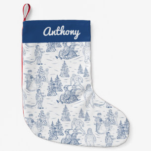Funny Yeti Monsters Antique Winter Toile Pattern Small Christmas Stocking