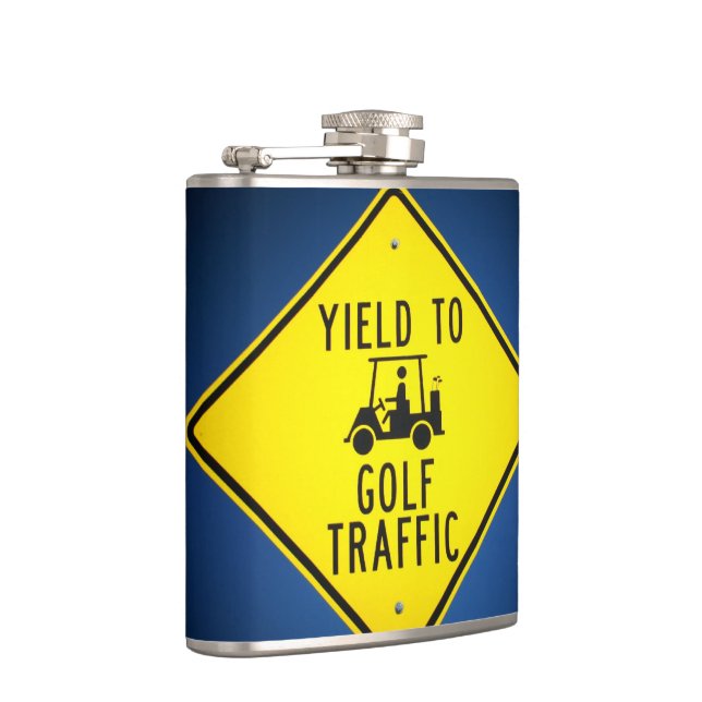 Funny Yield To Golf Traffic Sign Hip Flask (Right)