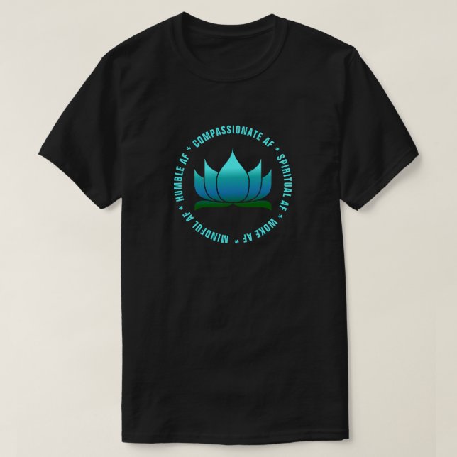 Funny Yoga "AF" Blue Ombre Lotus T-Shirt (Design Front)