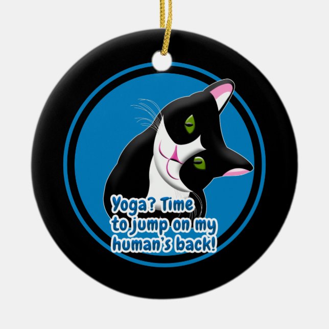 Funny Yoga Cat Ceramic Ornament (Front)