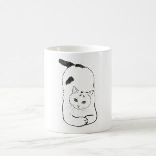 Funny Yoga Cat Stretch Black White Coffee Mug