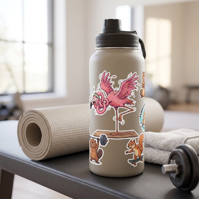 Funny Yoga Flamingo Workout Fail Square Sticker (Creator Uploaded)