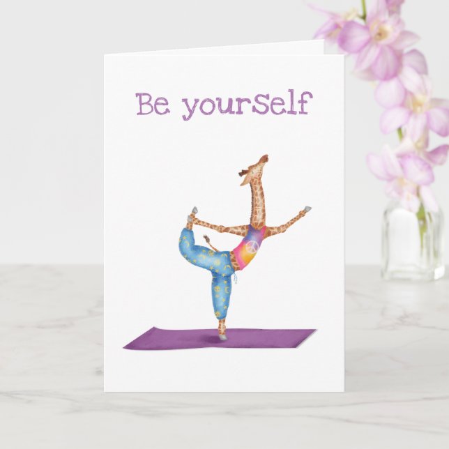 Funny yoga girafe carte 'Soyez vous-même' (Orchidée)