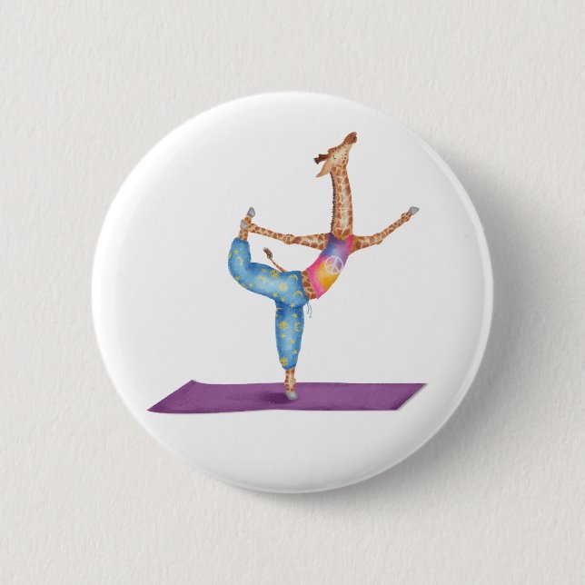 Funny yoga giraffe round badge 2 inch round button (Front)