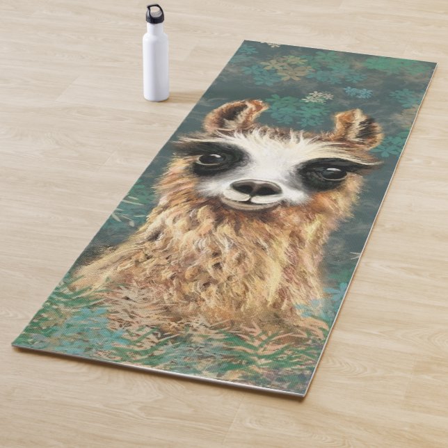 Funny Yoga Mat with Curious Baby Llama (In Situ)