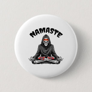 Funny Yoga Namaste Halloween Skeleton Reaper Lotus 2 Inch Round Button