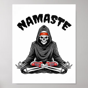 Funny Yoga Namaste Halloween Skeleton Reaper Lotus Poster