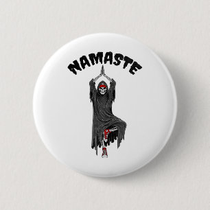 Funny Yoga Namaste Halloween Skeleton Reaper Tree 2 Inch Round Button