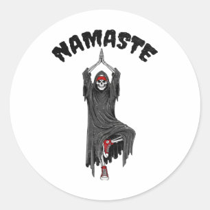Funny Yoga Namaste Halloween Skeleton Reaper Tree Classic Round Sticker