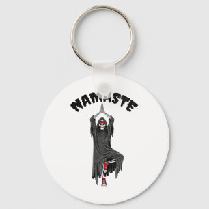 Funny Yoga Namaste Halloween Skeleton Reaper Tree  Keychain