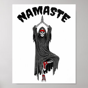Funny Yoga Namaste Halloween Skeleton Reaper Tree  Poster