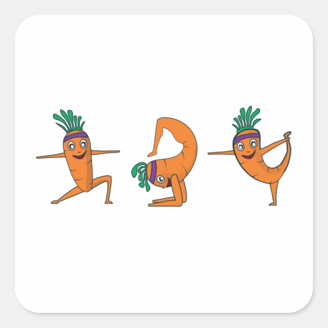 Funny Yoga Pose Cute Carrot Square Sticker (Front)