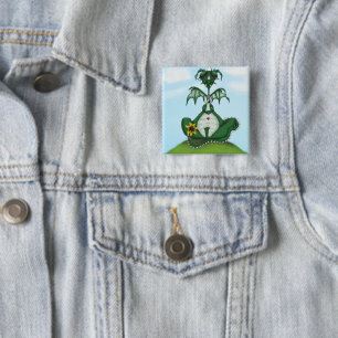 Funny Yogi Dragon Painting 2 Inch Square Button
