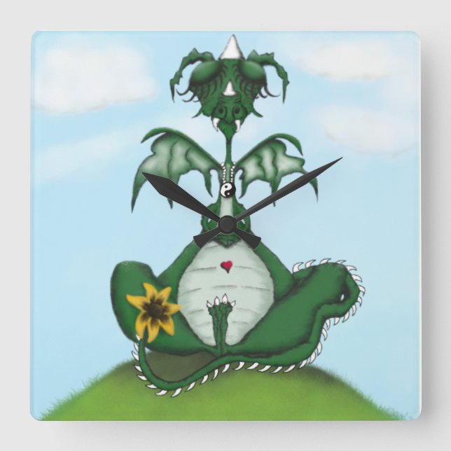 Funny Yogi Dragon Painting Square Wall Clock (Front)