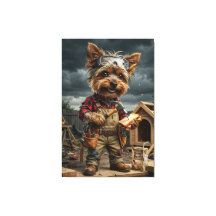 Funny Yorkie Construction Worker Poster – Playful 