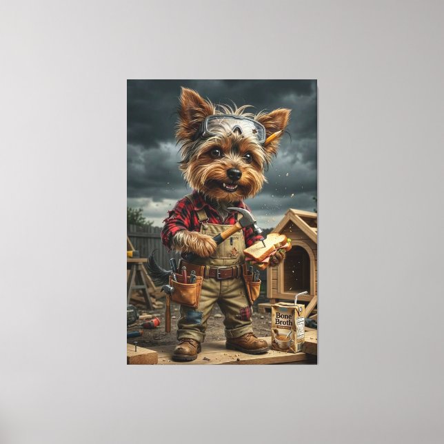 Funny Yorkie Construction Worker Poster – Playful  Canvas Print (Front)