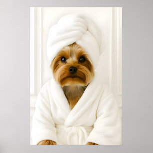 Funny Yorkshire Terrier Bathroom Print, Yorkie In Poster