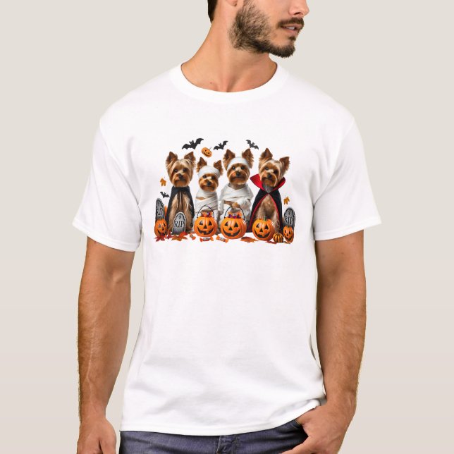 Funny Yorkshire Terrier Halloween Dog Lover T-Shirt (Front)