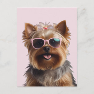 Funny Yorkshire Terrier With Sunglasses Postcard