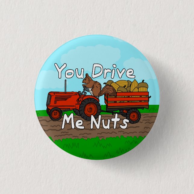 Funny You Drive Me Nuts Squirrel Pun 1 Inch Round Button (Front)