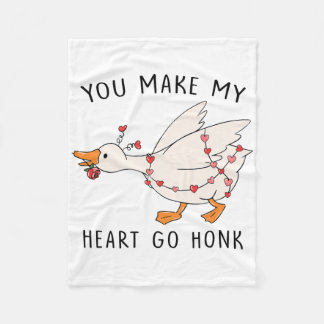 Funny You Make My Heart Go Honk Goose Heart Valent Fleece Blanket