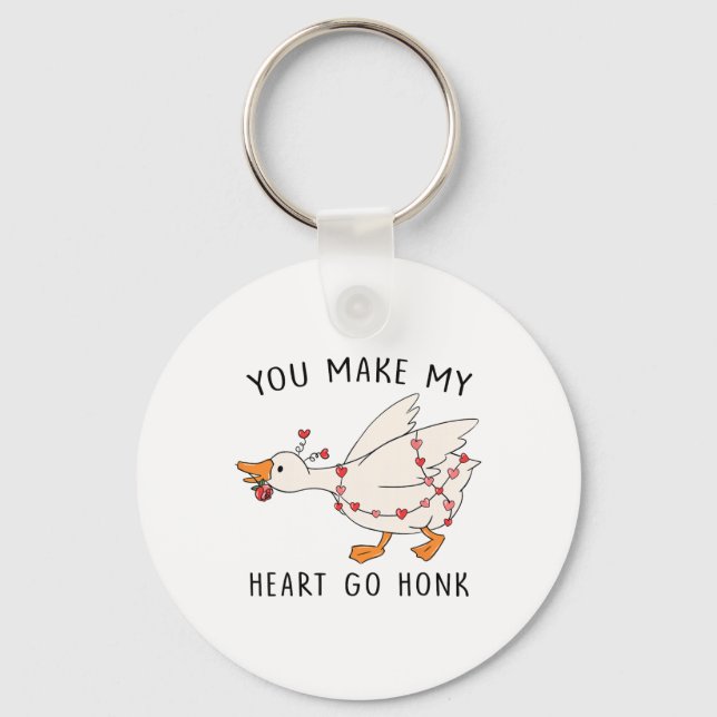 Funny You Make My Heart Go Honk Goose Heart Valent Keychain (Front)
