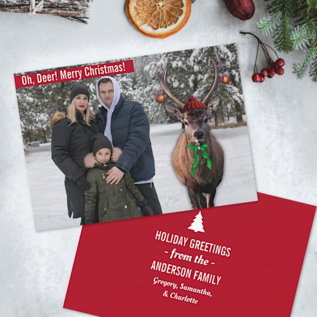 Funny Your Christmas Photo with a Deer Custom Pic  Holiday Card (Creator Uploaded)