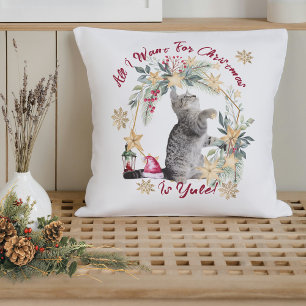 Funny Yule Cat Hygge Christmas Home Decor Throw Pillow