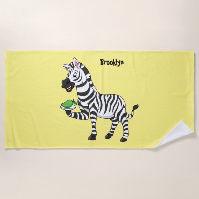 Funny zebra cartoon illustration beach towel (Front)