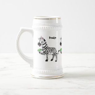Funny zebra cartoon illustration beer stein