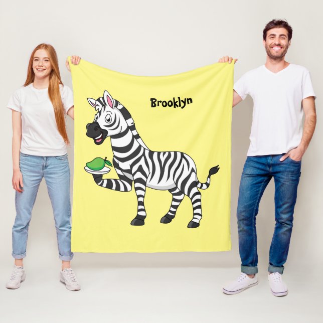 Funny zebra cartoon illustration fleece blanket (In Situ)