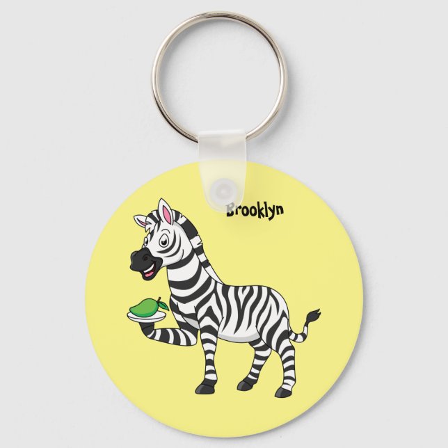 Funny zebra cartoon illustration keychain (Front)