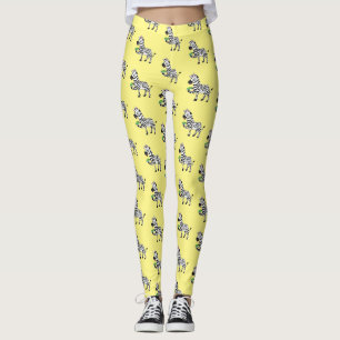 Funny zebra cartoon illustration leggings