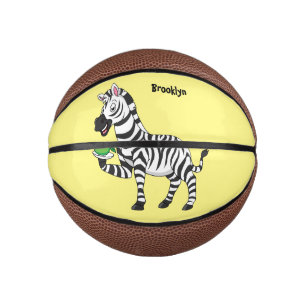 Funny zebra cartoon illustration mini basketball