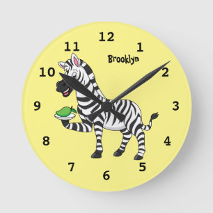 Funny zebra cartoon illustration round clock