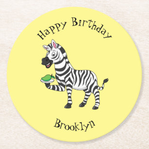 Funny zebra cartoon illustration round paper coaster