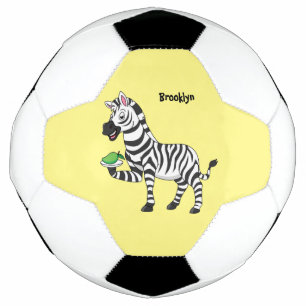 Funny zebra cartoon illustration soccer ball