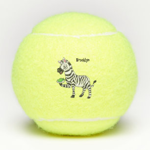 Funny zebra cartoon illustration tennis balls