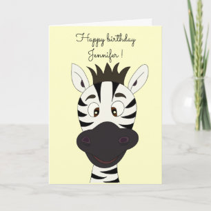 Funny zebra cartoon yellow children card