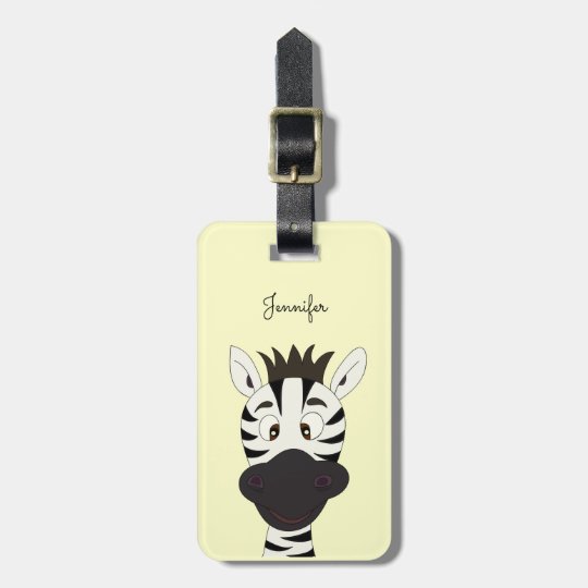 Funny zebra cartoon yellow luggage tag