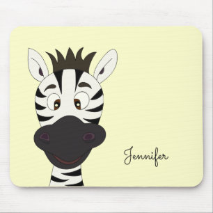 Funny zebra cartoon yellow name kids mousepad